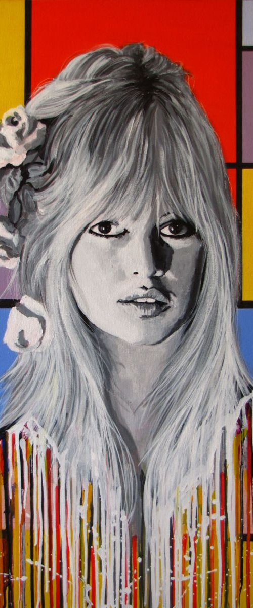 " Brigitte Bardot Melting on a Mondrian Painting" by Raffaella Bertolini