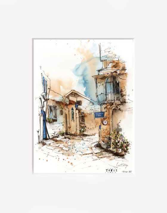 Tsfat Israel City - Architecture Mixed Media Painting