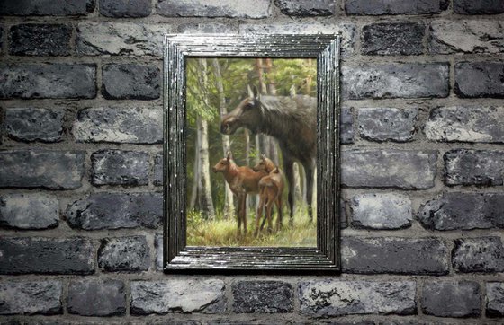 Moose with Сalves Original small art