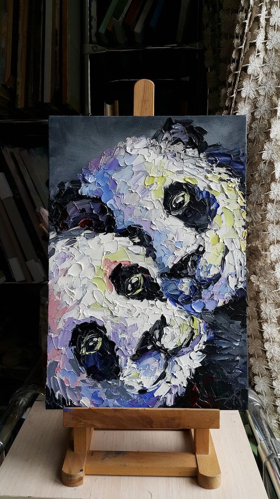 Sweet pandas - animals, pandas, oil painting, love pandas, panda, animals oil painting