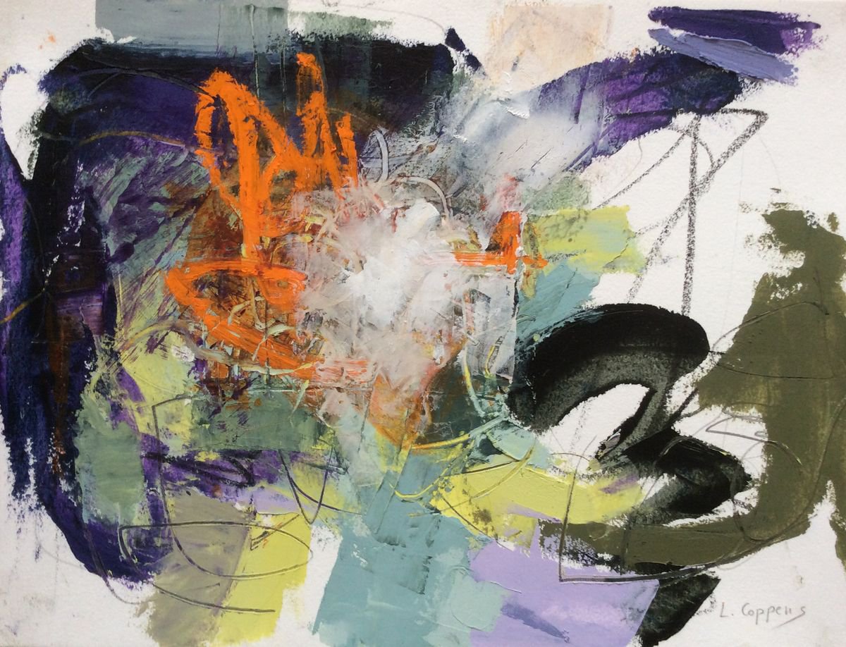 Abstract Oil Painting By Linda Coppens, 16 X 12", Ab O-Pa_Arches_082017-5, Original Artwork