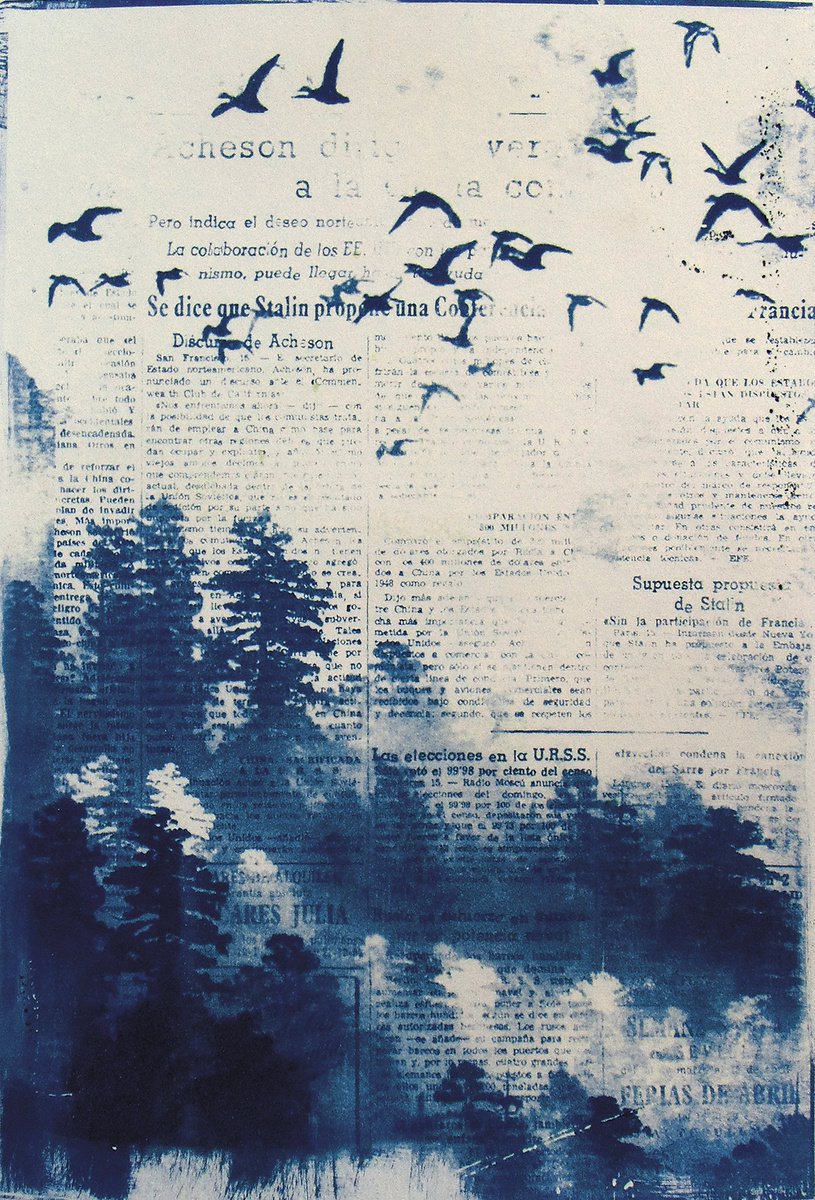 Illustrative Landscape Print By Manel Villalonga, 12 X 17", Cyanotype Landscape, Original Artwork