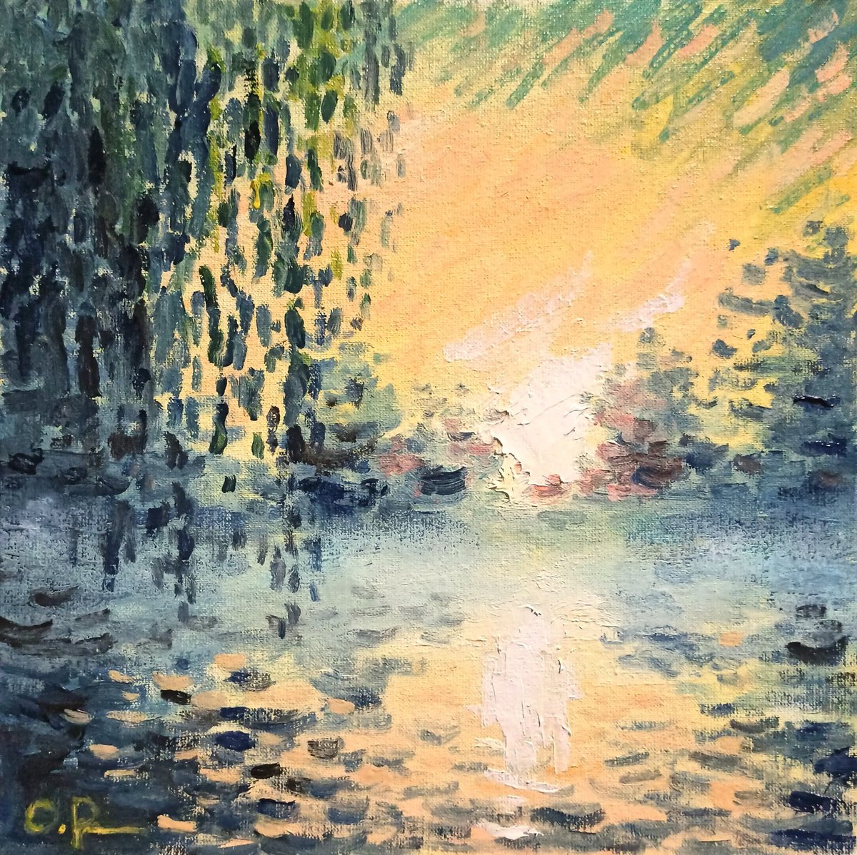 Impressionistic Landscape Oil Painting By Oleh Rak, 10 X 10", Dawning, Original Artwork