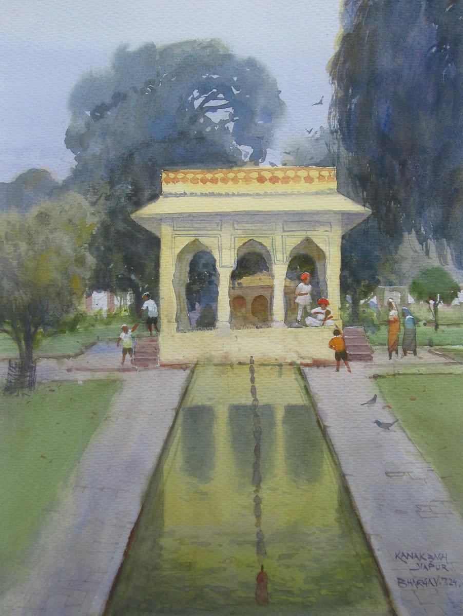 Impressionistic Landscape Watercolour By Bhargavkumar Kulkarni, 10 X 14, Kanak Bagh, Jaipur 2, Original Artwork
