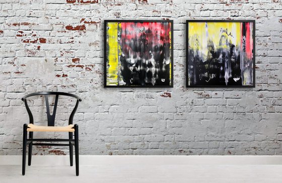 "We Mean It" - Save As A Series - Original PMS Abstract Diptych Acrylic Paintings On Plexiglass, Framed - 52" x 26"