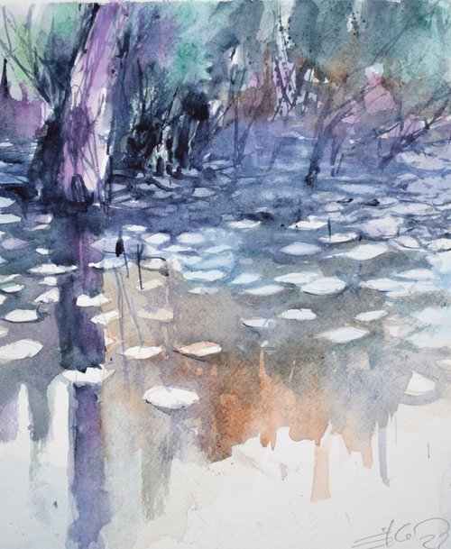 Lake with water lilies by Goran Žigolić Watercolors