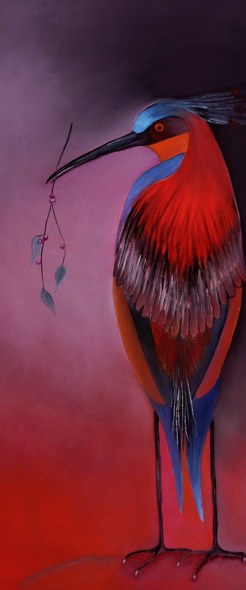 Bird Presentation. Large painting , 24" x 48". by Veta  Barker