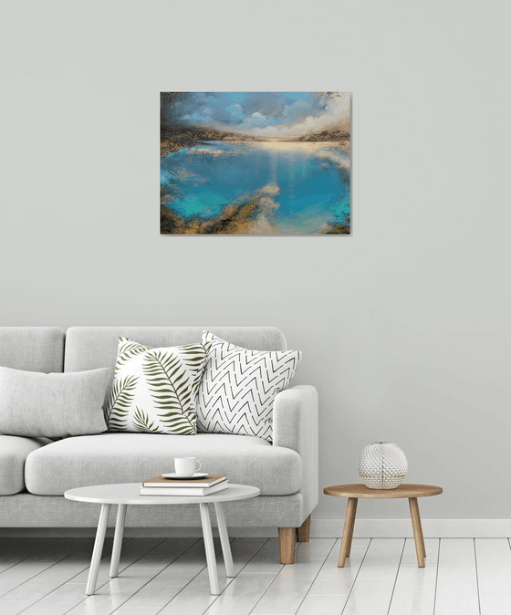 A large original modern semi-abstract figurative seascape painting "Deep Inside"