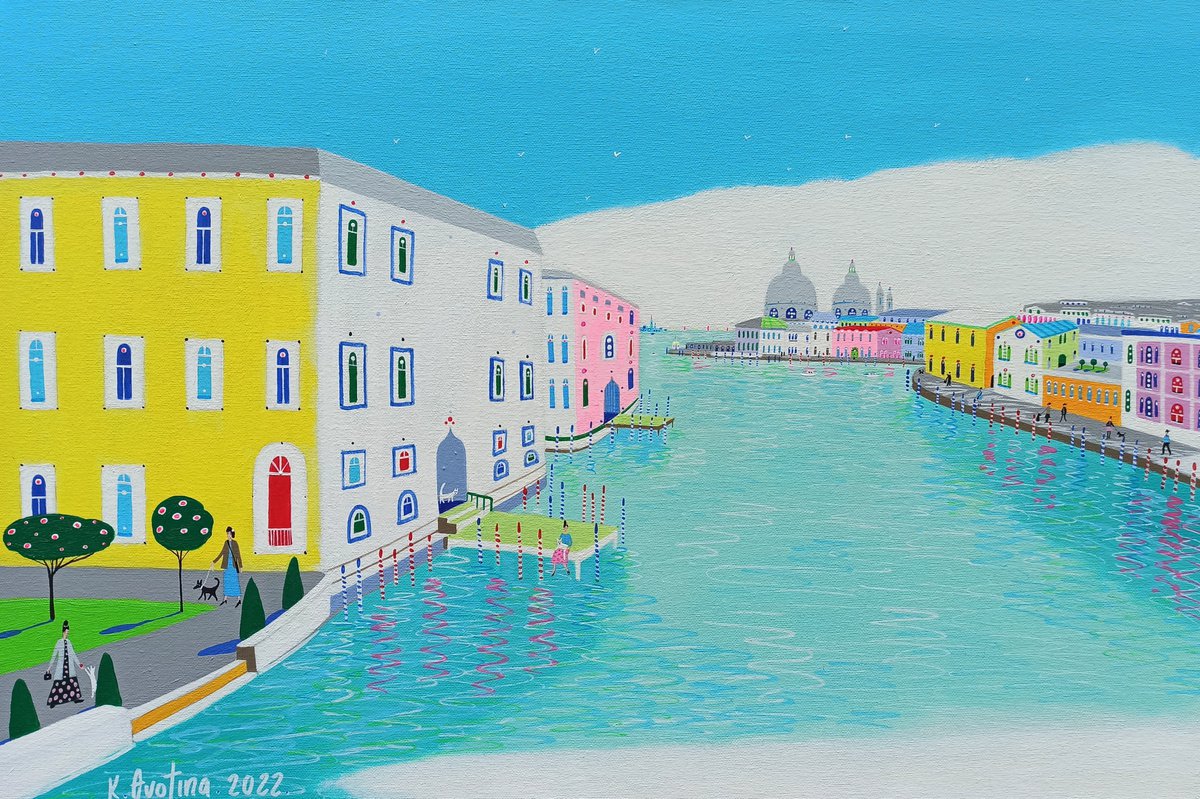 Impressionistic Landscape Acrylic Painting By Katrina Avotina, 30 X 20", Devoted To Venice, Original Artwork