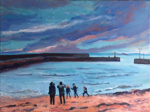 'Family Scene, Pittenweem Harbour, Fife'. by Stephen Howard Harrison