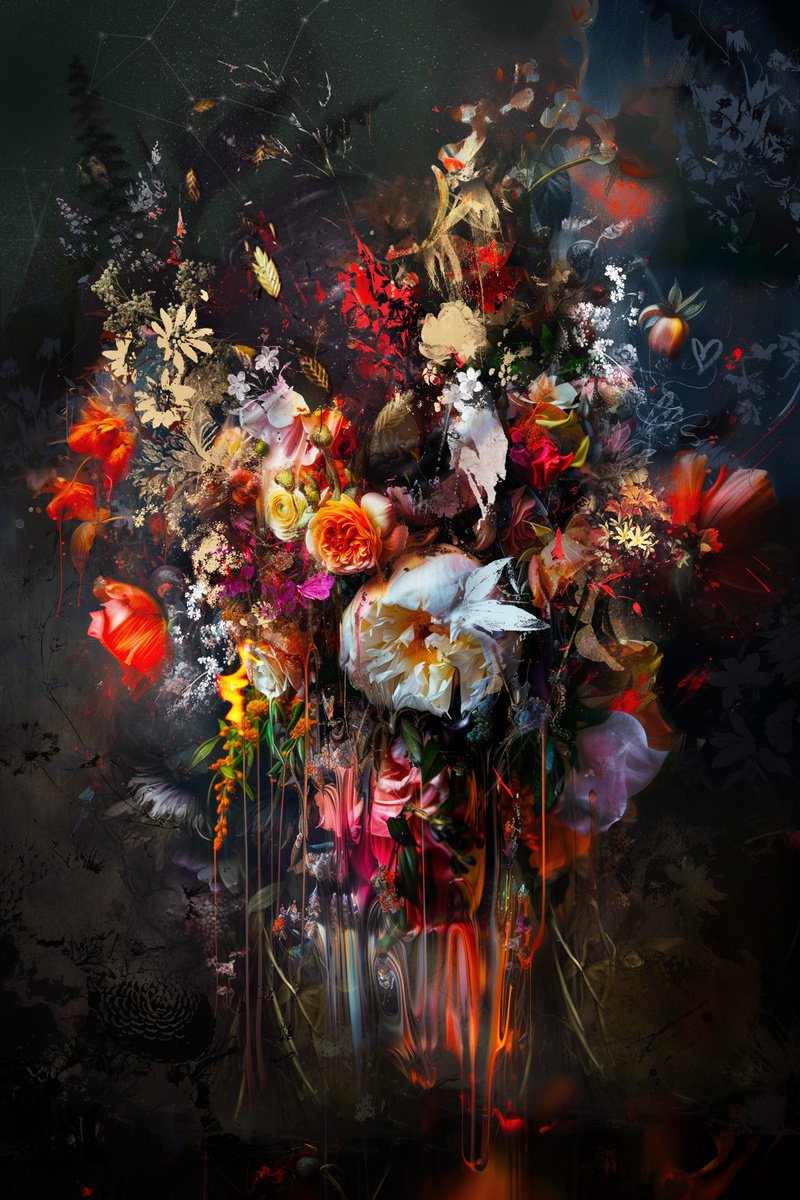 Botanical Painting By Teis Albers, 39 X 59", Momentary Bliss, Original Artwork