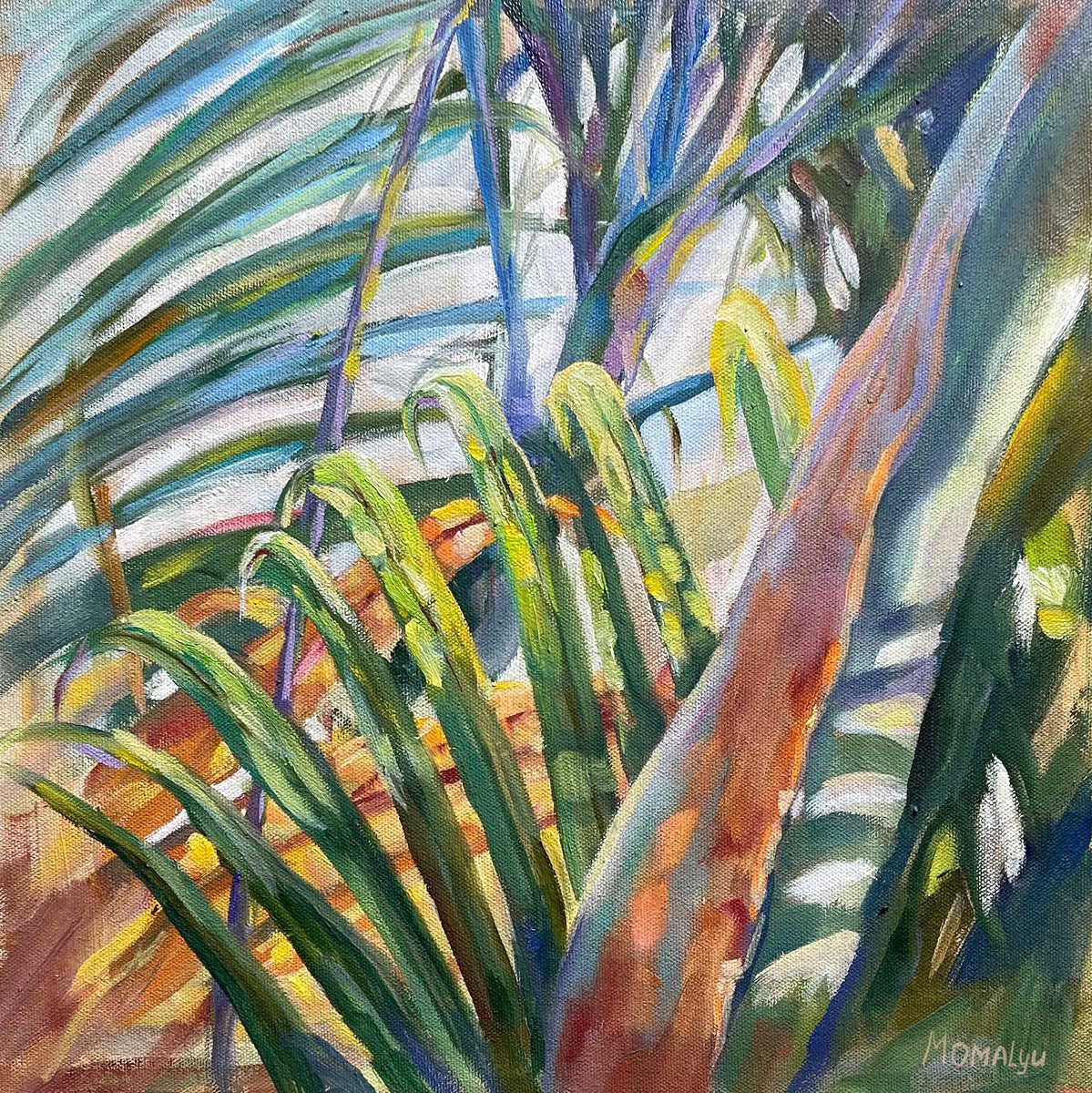 Impressionistic Landscape Oil Painting By Momalyu, 12 X 12", Tropical Greetings., Original Artwork