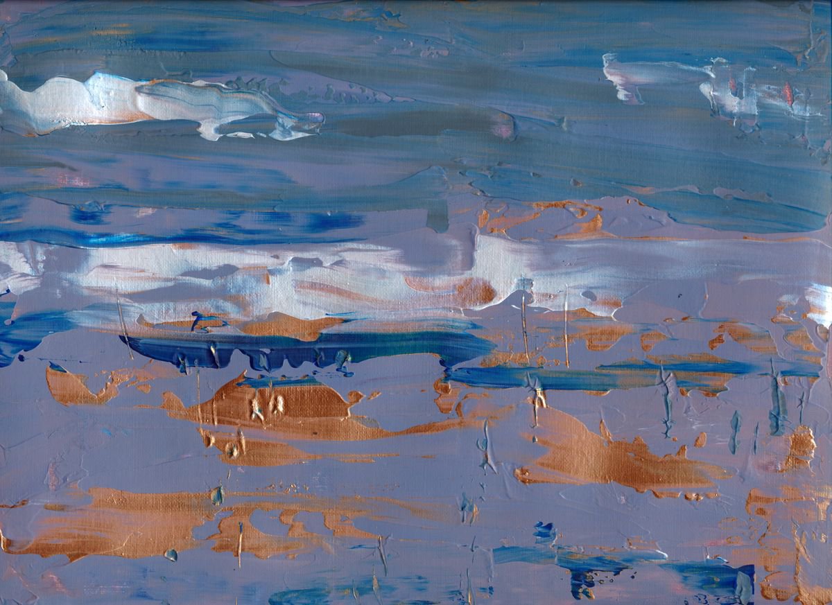 Abstract Landscape Acrylic Painting By Doriana Popa, 12 X 9, In The Clouds..., Original Artwork