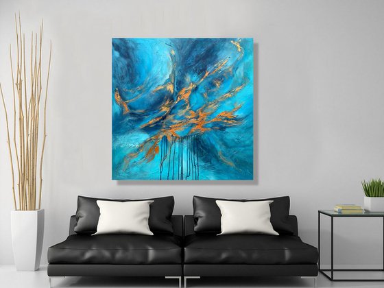 Blue Planet - XL LARGE,  TEXTURED ABSTRACT ART – EXPRESSIONS OF ENERGY AND LIGHT. READY TO HANG!