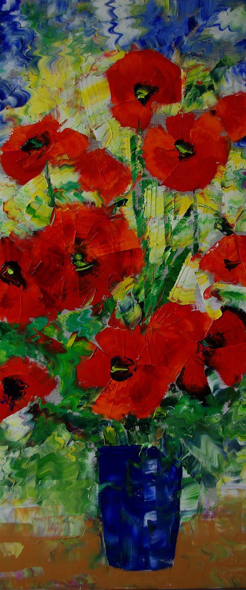 poppies in an ultramarine vase by Samvel Hayrapetyan