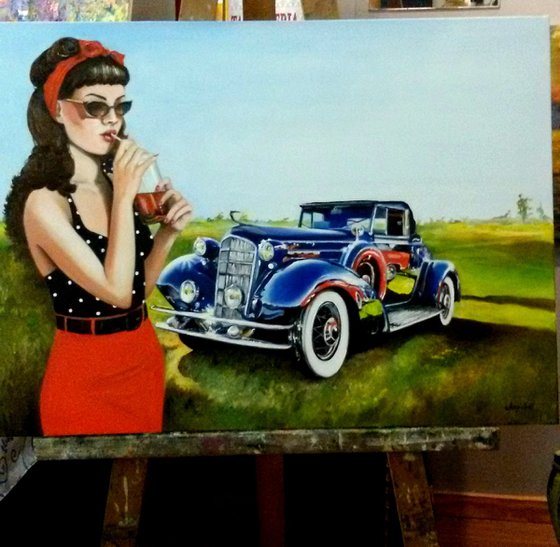 Pin up with vintage car