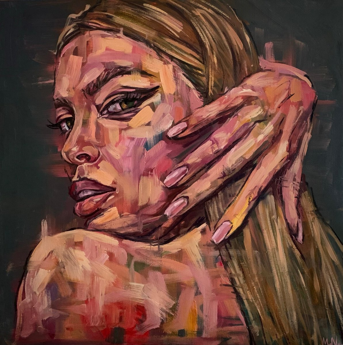 Expressive Portrait Oil Painting By Emmanouil Nanouris, 24 X 24, Helen, Original Artwork