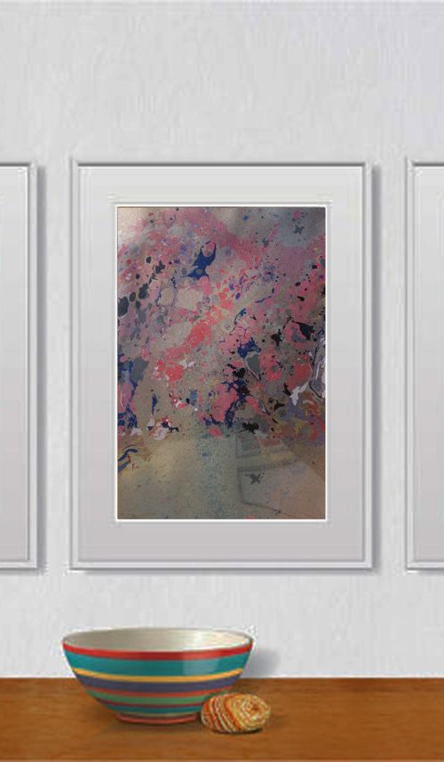 Set of 3 Fluid abstract original paintings on carton - 18J047 by Kuebler