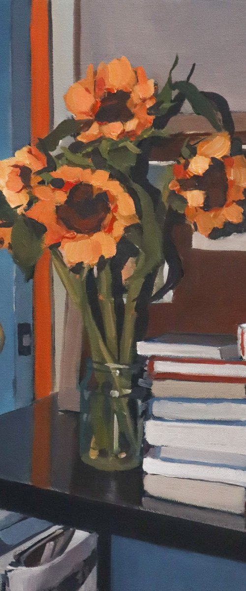 Still life with sunflowers and books by Elena Nabokova