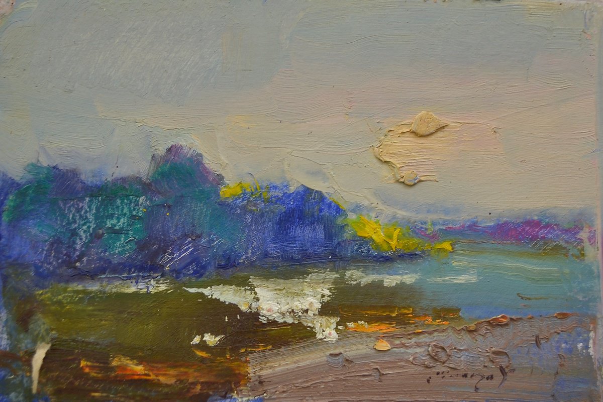 Impressionistic Landscape Oil Painting By Alexander Shandor, 12 X 8, Cloud, Original Artwork