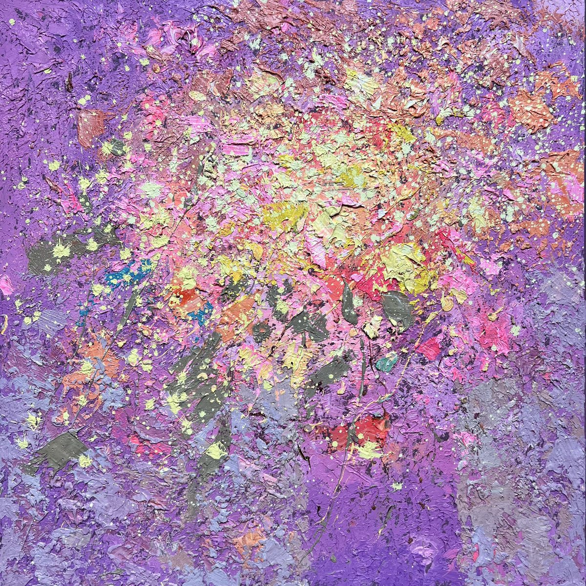 Expressive Abstract Oil Painting By Andrii Kovalyk, 20 X 20, Abstract Flowers #5, Original Artwork