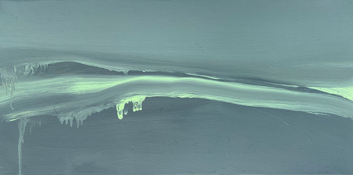 Abstract Landscape Oil Painting By Zakhar Shevchuk, 28 X 14", The Northern Lights, Original Artwork