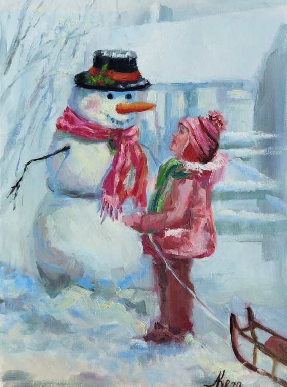 Snowman and girl