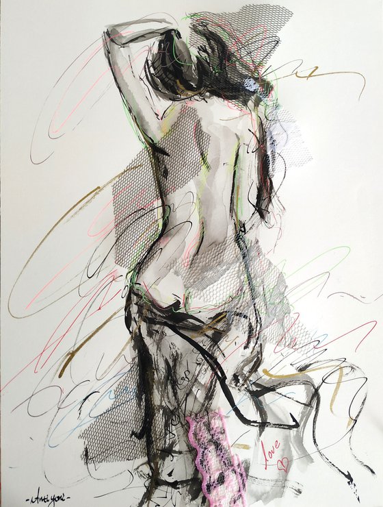 Woman  ink drawing series-Figurative drawing on paper