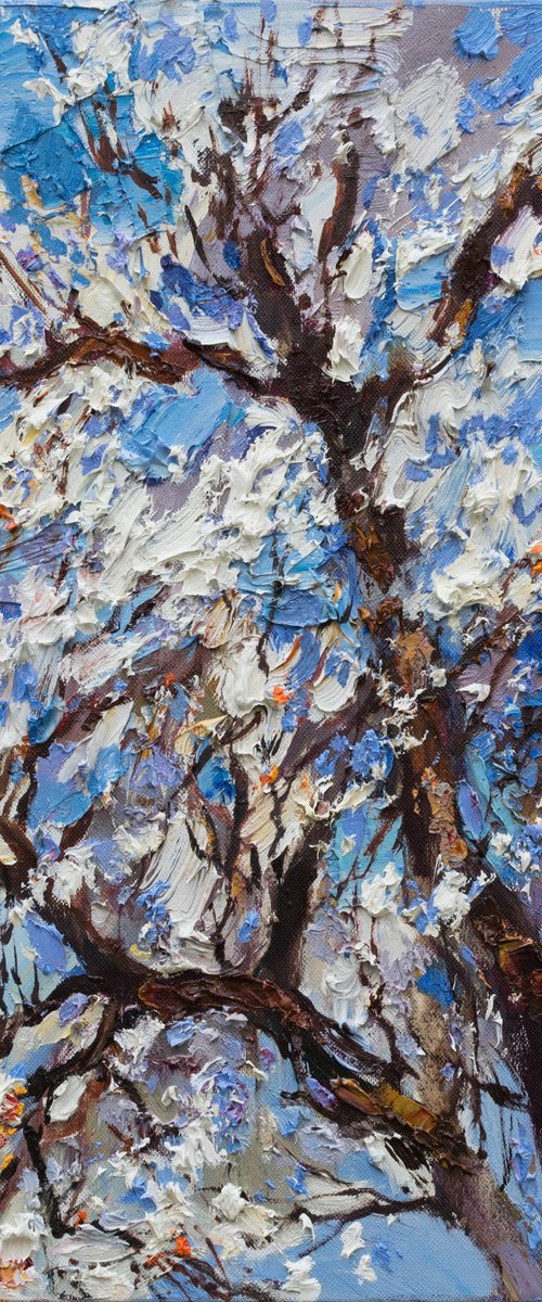 Flowering  tree Original impasto oil painting by Anastasiia Valiulina