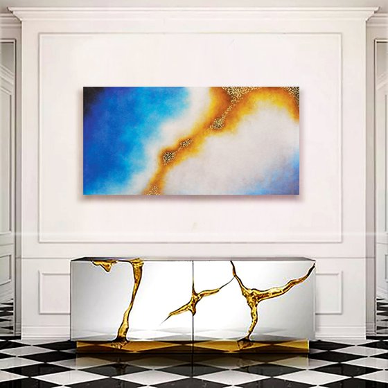 Golden Drops on Canvas 120×60 cm