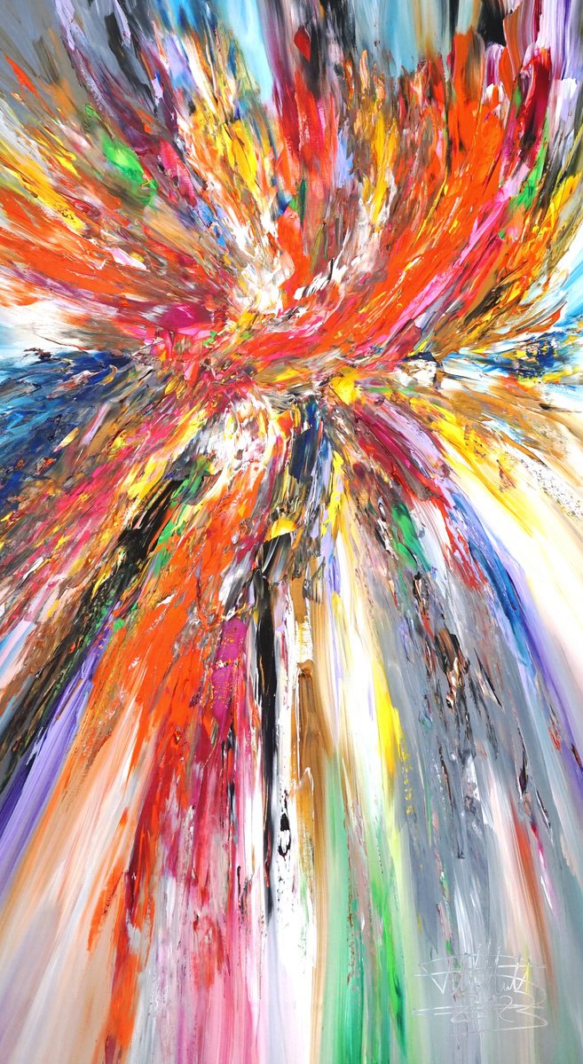 Abstract Acrylic Painting By Peter Nottrott, 33 X 61", Release Energy L 3, Original Artwork