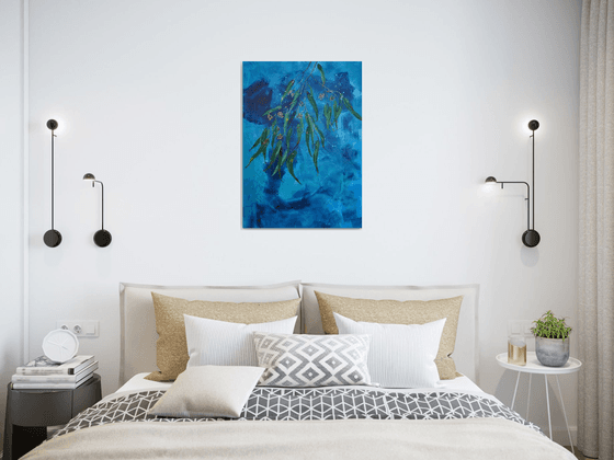 Eucalyptus on blue expressive background