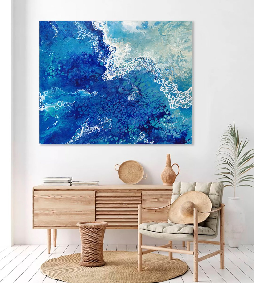 Abstract Acrylic Painting By Alexandra Dobreikin, 47 X 37, Waves, Original Artwork