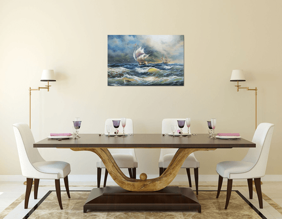 Restless sea (60x90cm, oil painting)