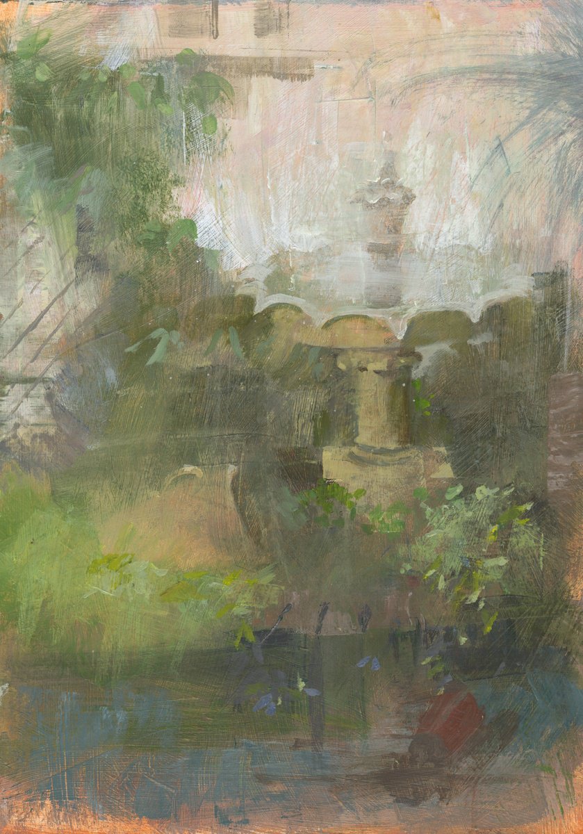 Impressionistic Botanical Acrylic Painting By Ray Belletty, 8 X 12", Water Fountain, Original Artwork