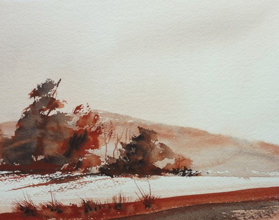 SNOWSCAPE 1, Clent Hills. Original watercolour landscape painting.