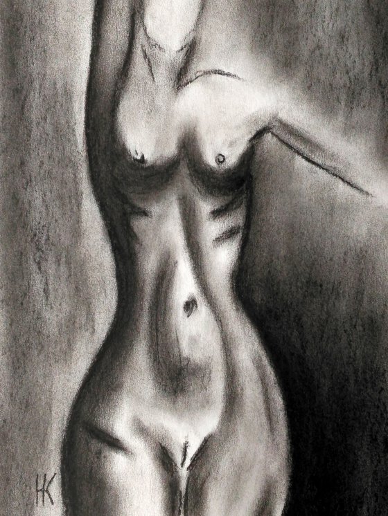 Sketch woman nude 3 charcoal drawing black monochrome artwork