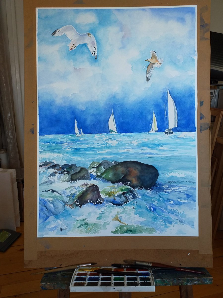 Impressionistic Watercolour , Seascape By Zoran Mihajlovic Muza, 19 X 28, Artwork For Sale On Artfinder