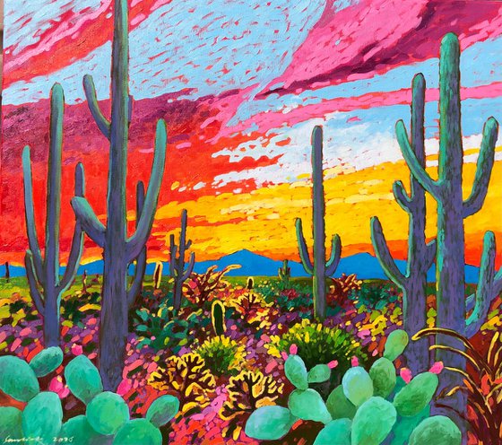 Colourful desert. Sunset