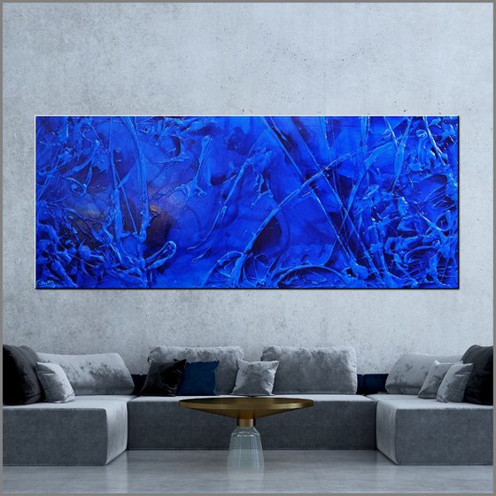 Sapphire Innuendo 240cm x 100cm Blue Textured Abstract Art