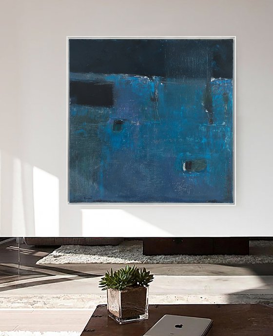 Blue and Dark Blue 30x30" 76x76cm Contemporary Art by Bo Kravchenko