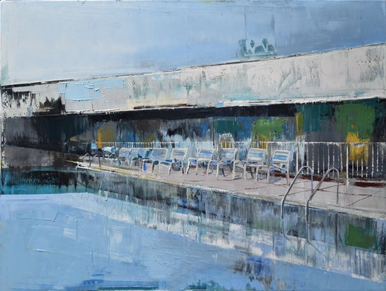 Painting swimming pool, modern, large canvas art 39.37/51 inches 100/130cm. "Pool 1"
