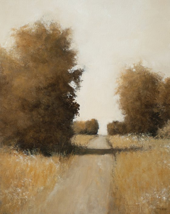 Summer Road 220802, Tonal landscape and trees impressionist oil painting