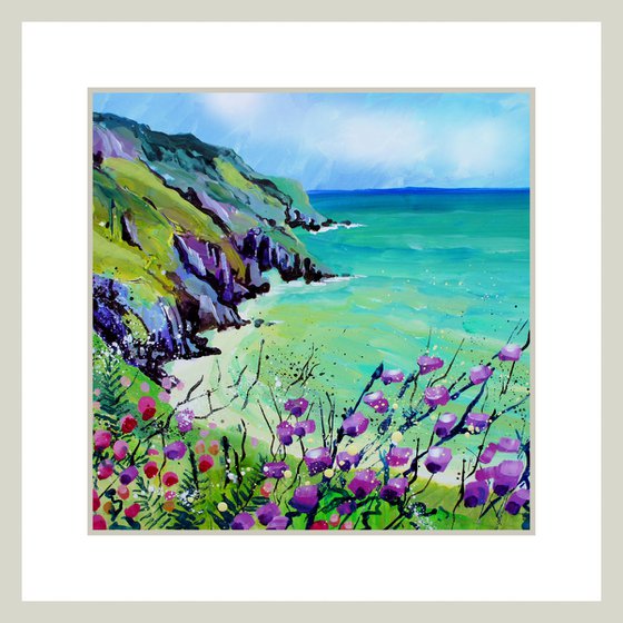 Devon Coast with purple mallow