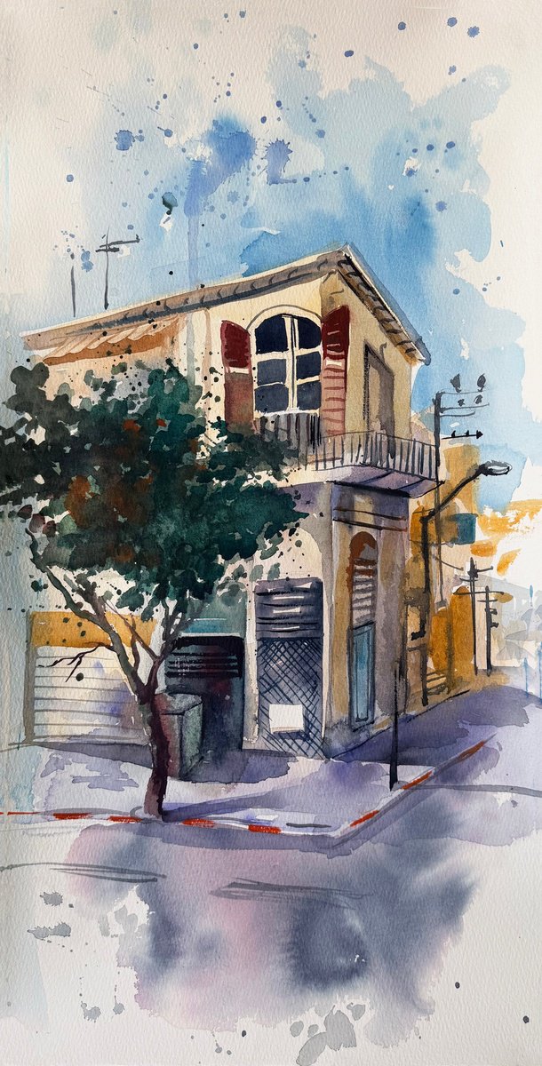 Impressionistic Cityscapes Acrylic Painting By Maria Kireev, 11 X 21", Morning In Florentin, Original Artwork