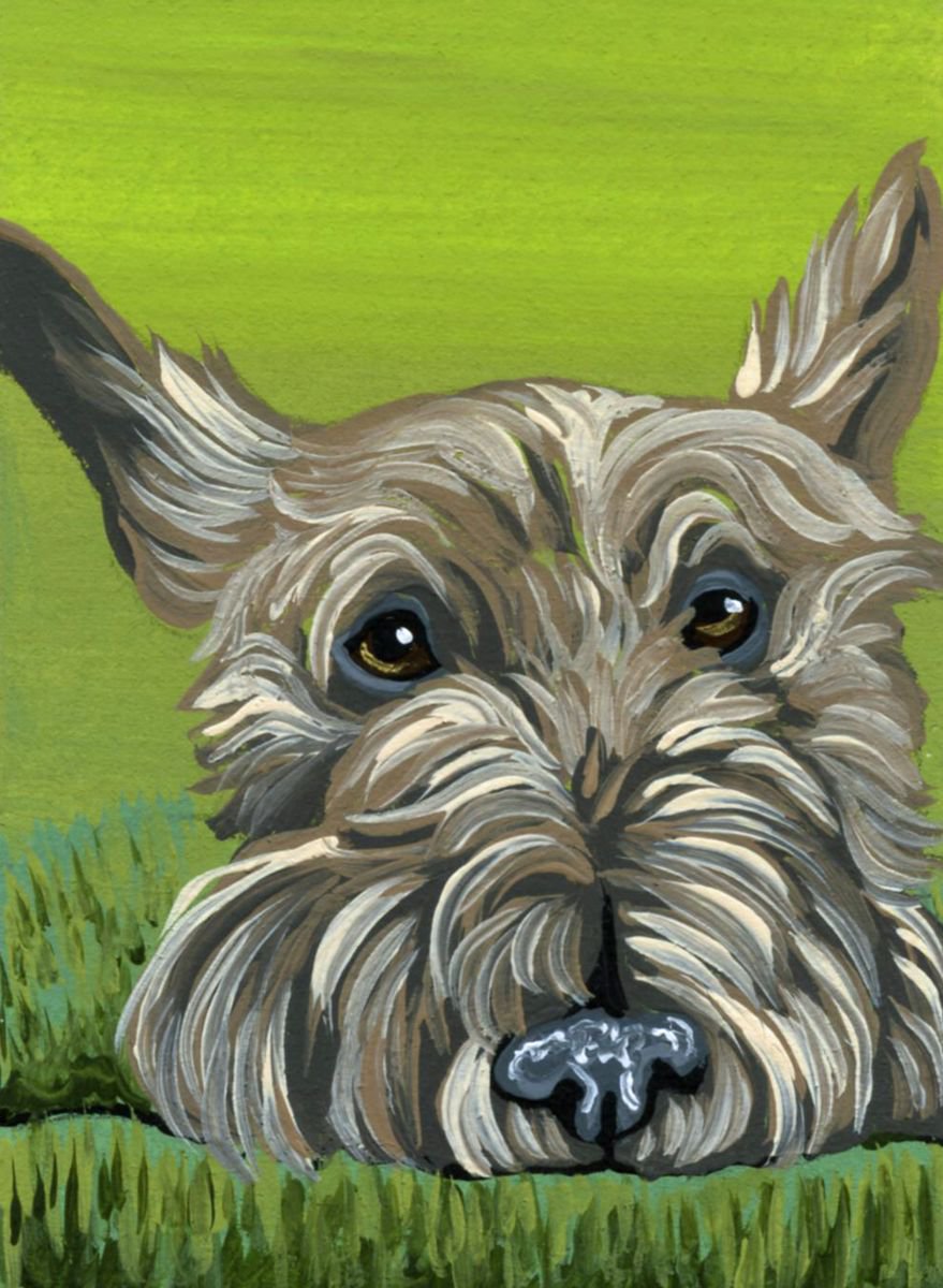 ACEO ATC Original Painting Wheaton Terrier Pet Dog Art-Carla Smale by carla smale