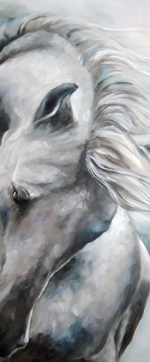 Spirit Horse White Horse Painting Dappled Horse Pet Portrait Horse Drawing by Natalia Langenberg