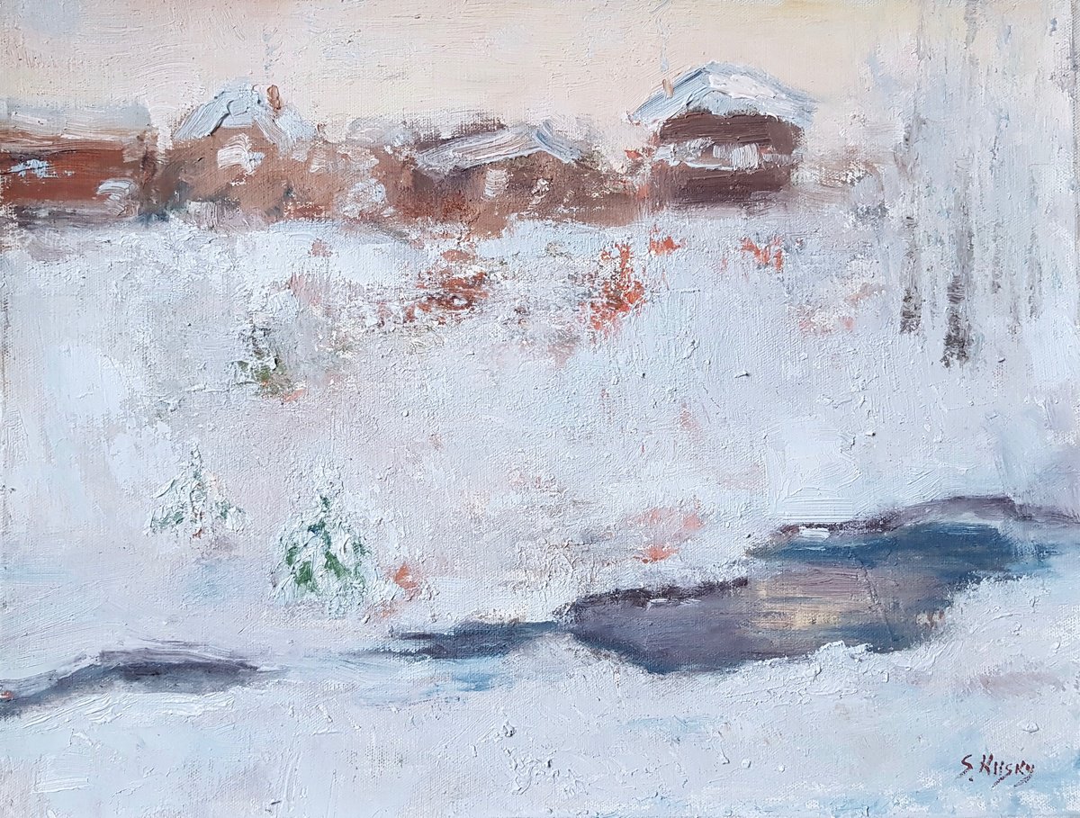 Expressive Landscape Oil Painting By Svetlana Grishkovec-Kiisky, 17 X 13", Winter Day.saulkrasti, Original Artwork