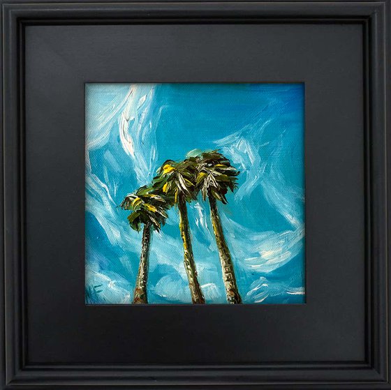 OCEAN DRIVE SKY, Original Minimalist Impressionist Square Mini Oil Painting