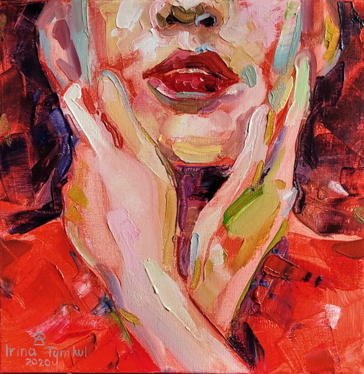 Expressive Portrait Oil Painting By Iryna Tymkul, 8 X 8, Miss Klo (2020), Original Artwork